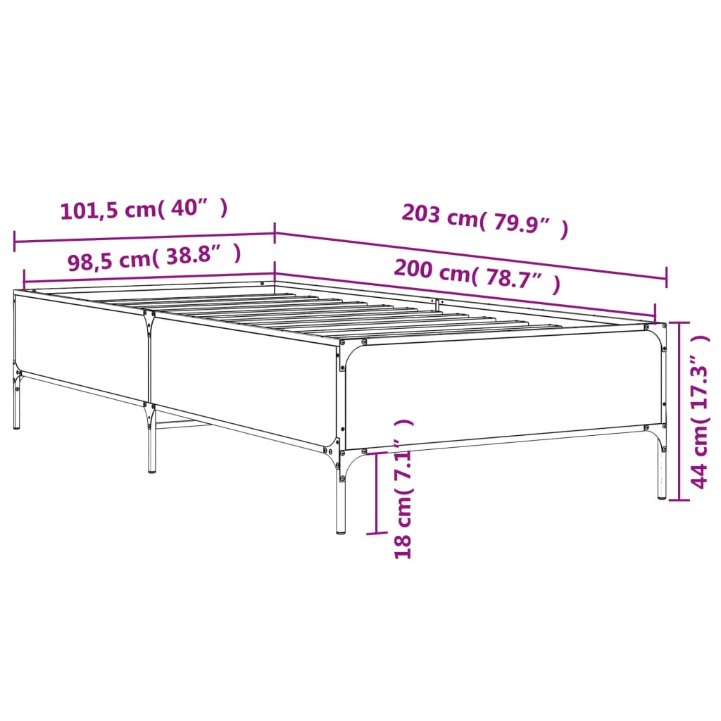 vidaXL Πλαίσιο Κρεβατιού Γκρι Sonoma 100x200 εκ. Επεξ. Ξύλο & Μέταλλο
