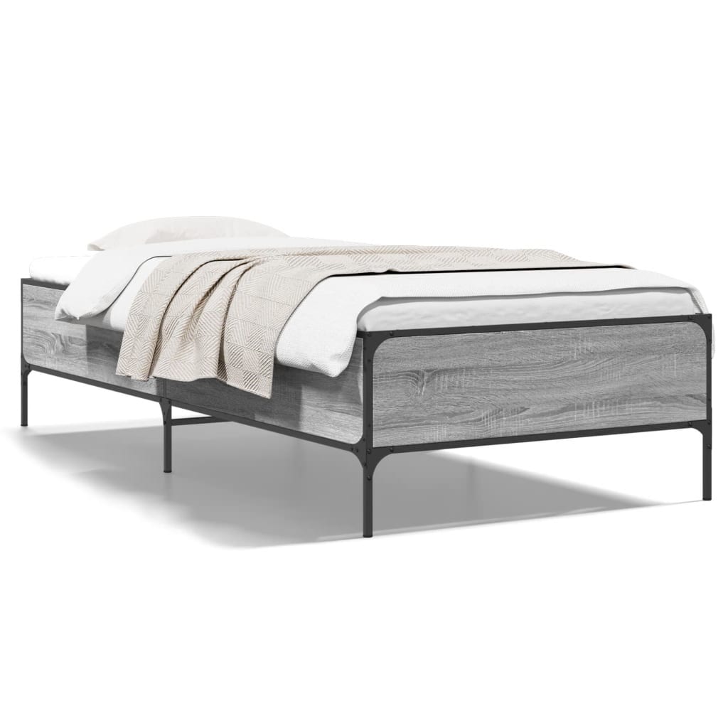 vidaXL Πλαίσιο Κρεβατιού Γκρι Sonoma 90x200 εκ. Επεξ. Ξύλο & Μέταλλο