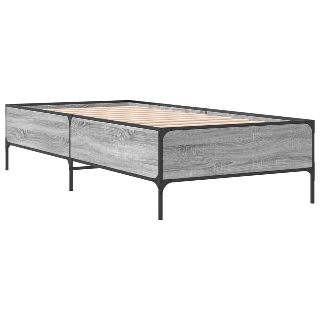 vidaXL Πλαίσιο Κρεβατιού Γκρι Sonoma 90x200 εκ. Επεξ. Ξύλο & Μέταλλο