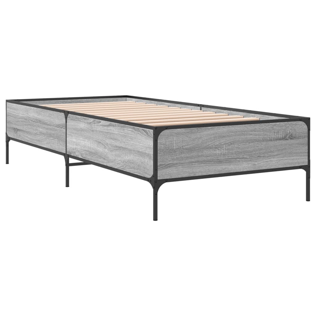vidaXL Πλαίσιο Κρεβατιού Γκρι Sonoma 90x200 εκ. Επεξ. Ξύλο & Μέταλλο