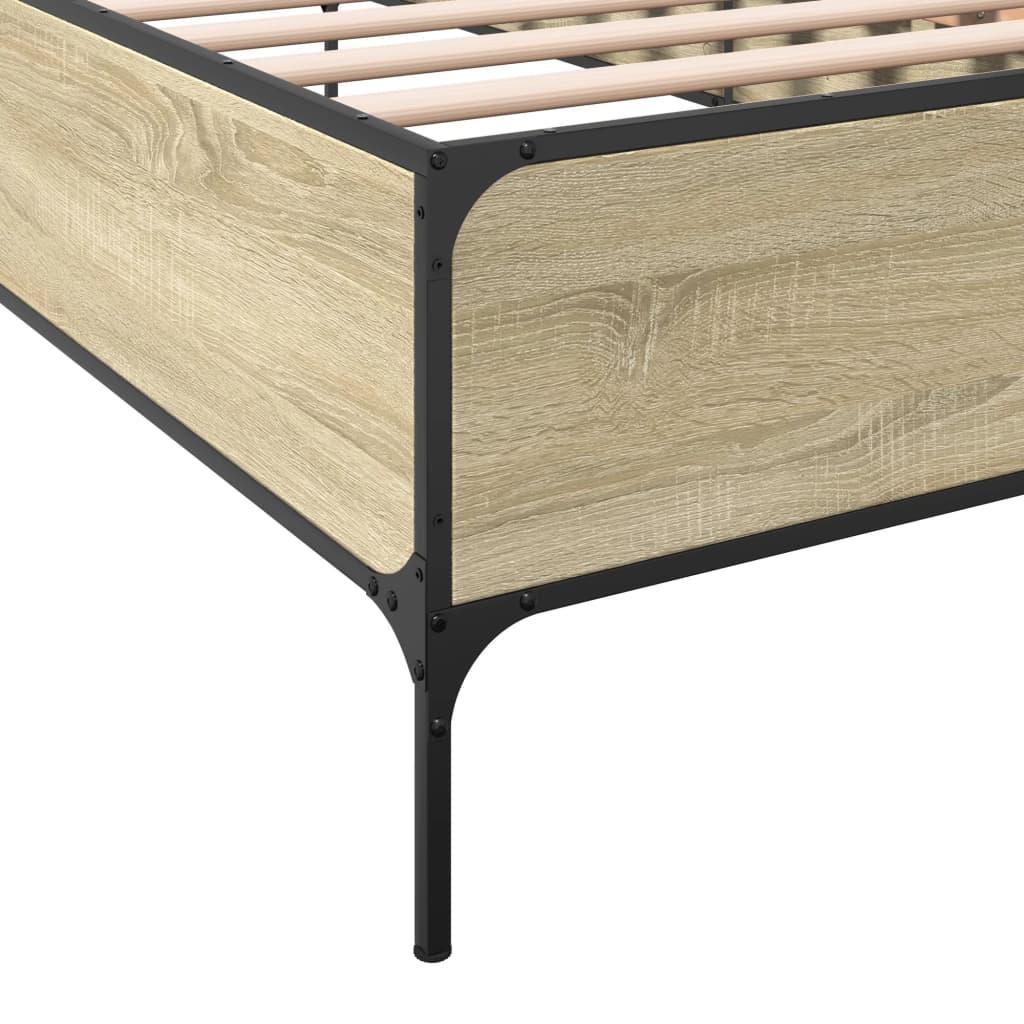 vidaXL Πλαίσιο Κρεβατιού Sonoma Δρυς 75 x 190 εκ. Επεξ. Ξύλο & Μέταλλο