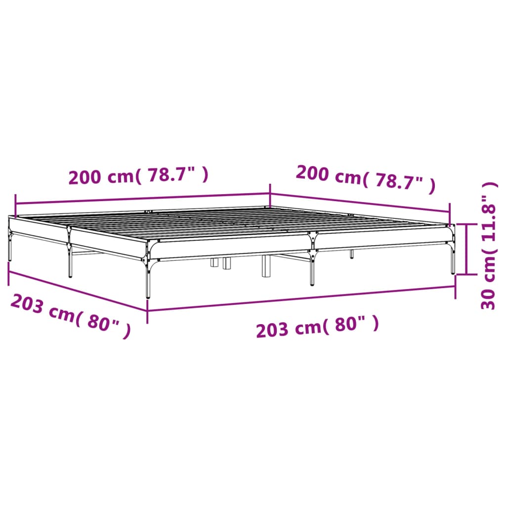 vidaXL Πλαίσιο Κρεβατιού Sonoma Δρυς 200x200 εκ. Επεξ. Ξύλο & Μέταλλο