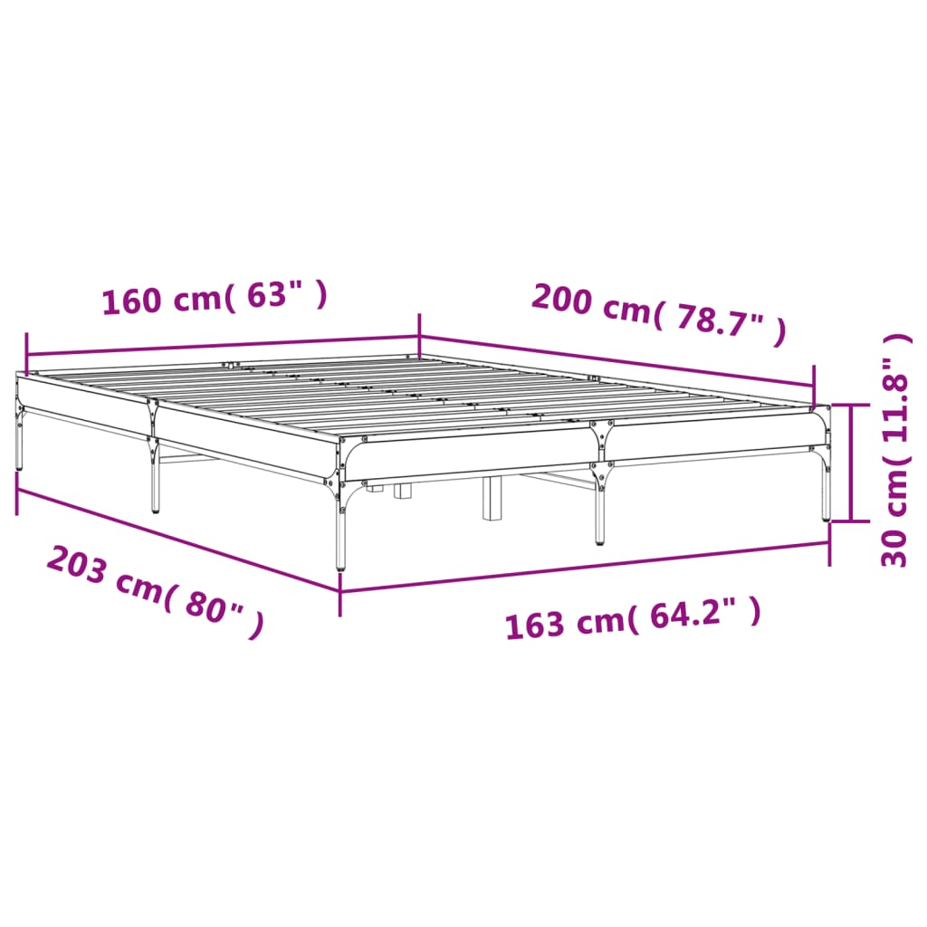 vidaXL Πλαίσιο Κρεβατιού Sonoma Δρυς 160x200 εκ. Επεξ. Ξύλο & Μέταλλο