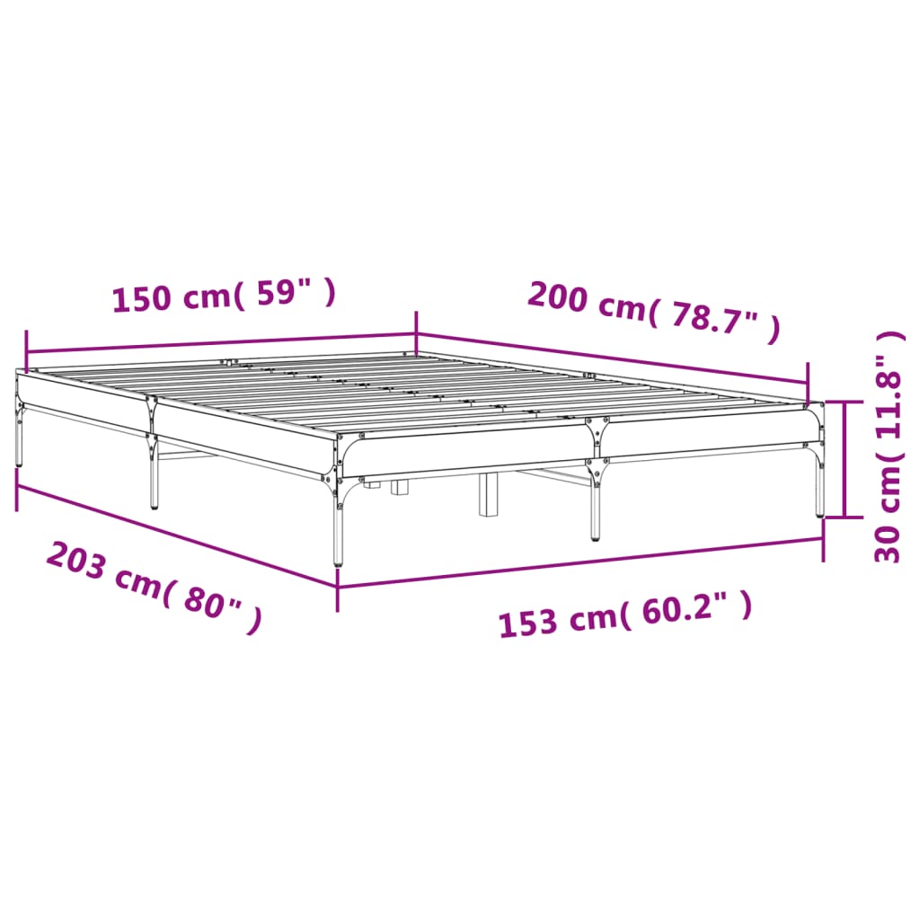 vidaXL Πλαίσιο Κρεβατιού Καπνιστή Δρυς 150x200εκ. Επεξ. Ξύλο & Μέταλλο