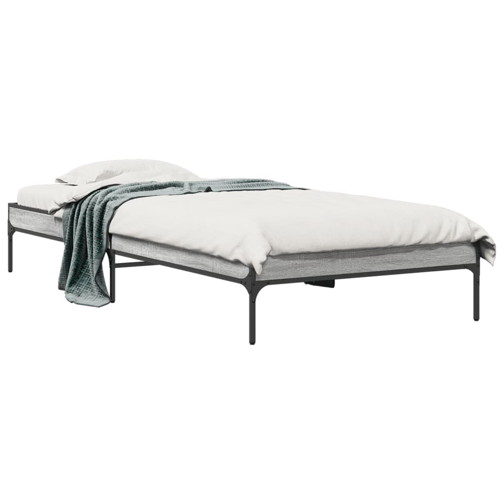 vidaXL Πλαίσιο Κρεβατιού Γκρι Sonoma 90x200 εκ. Επεξ. Ξύλο & Μέταλλο