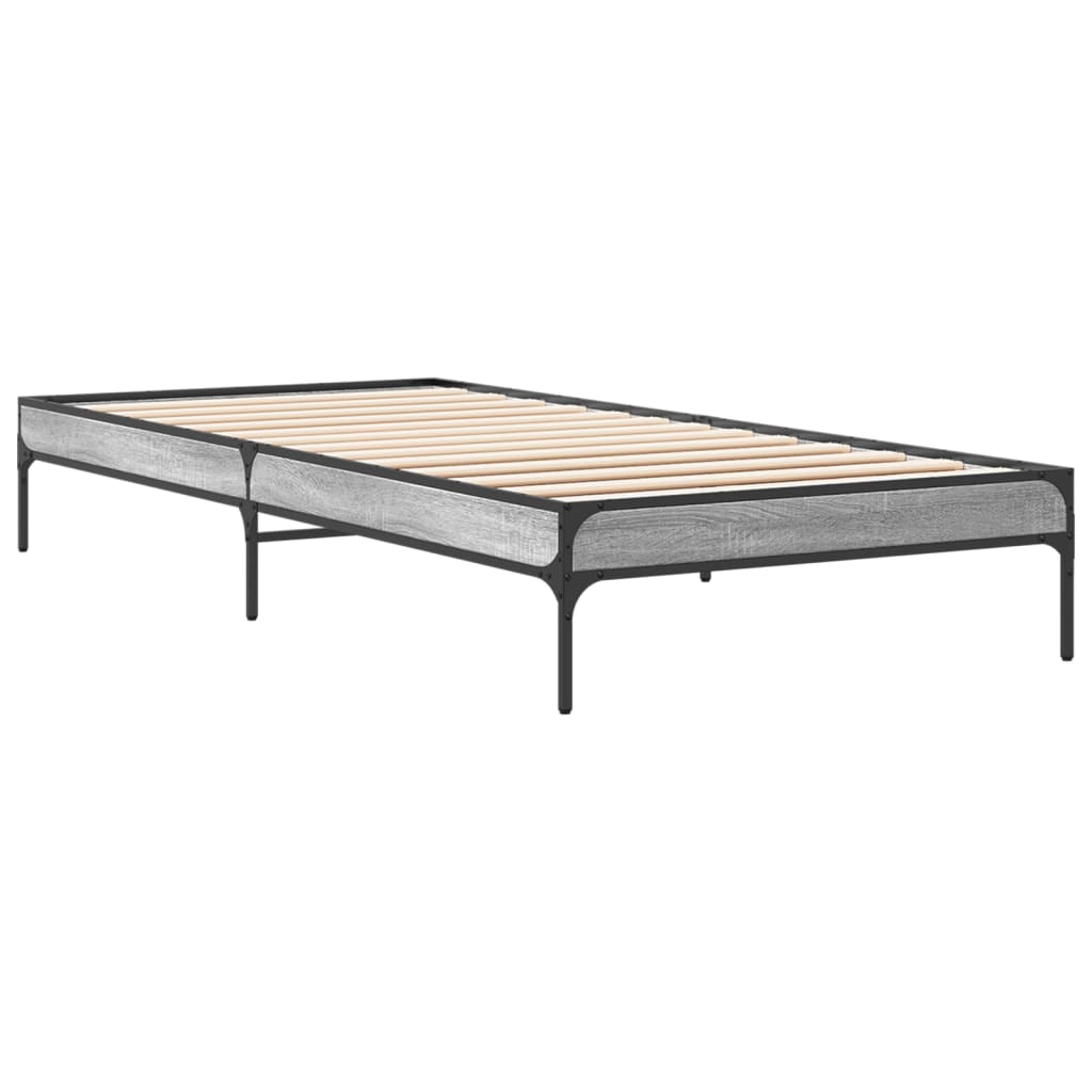 vidaXL Πλαίσιο Κρεβατιού Γκρι Sonoma 90x200 εκ. Επεξ. Ξύλο & Μέταλλο
