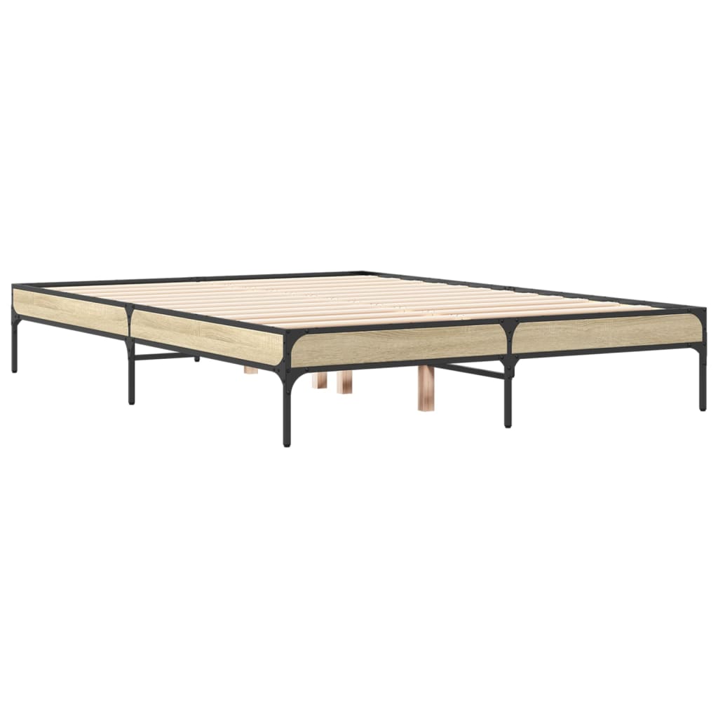 vidaXL Πλαίσιο Κρεβατιού Sonoma Δρυς 135x190 εκ. Επεξ. Ξύλο & Μέταλλο