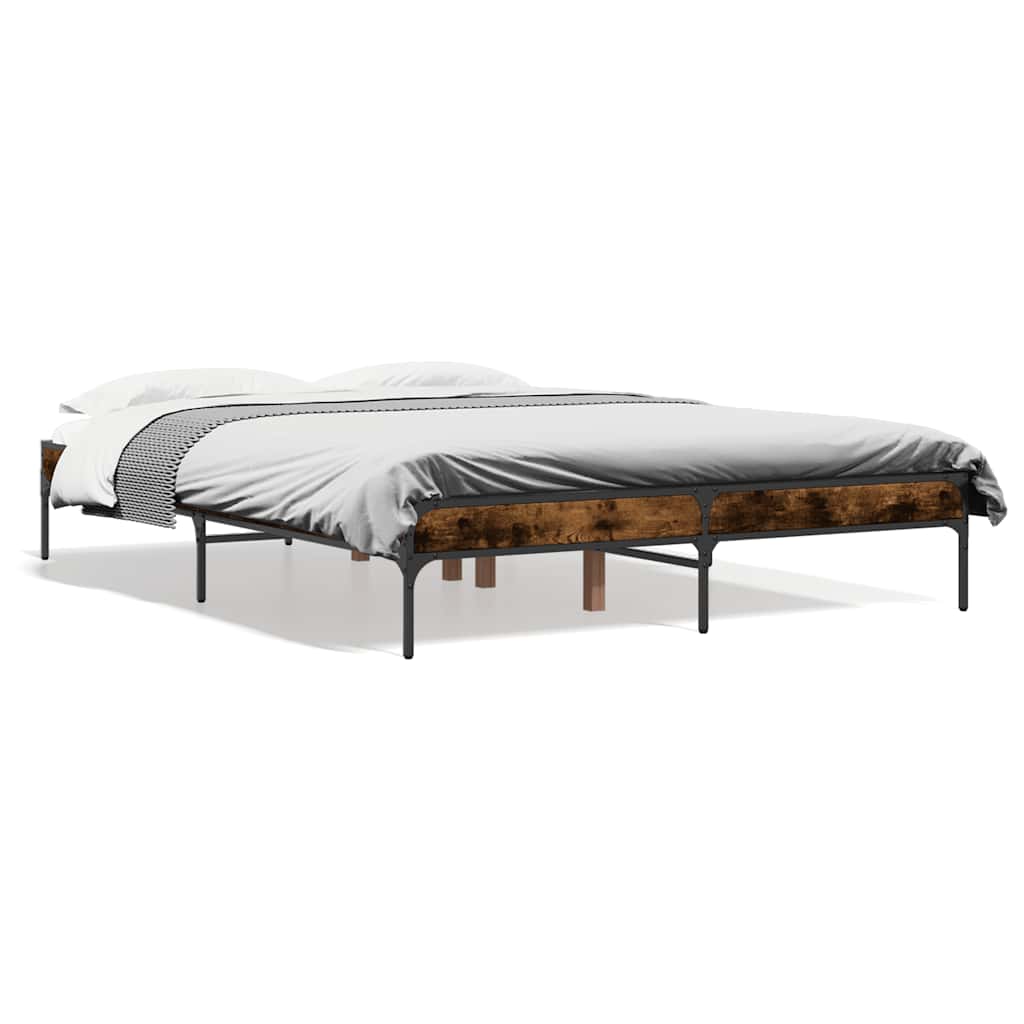 vidaXL Πλαίσιο Κρεβατιού Καπνιστή Δρυς 135x190εκ. Επεξ. Ξύλο & Μέταλλο