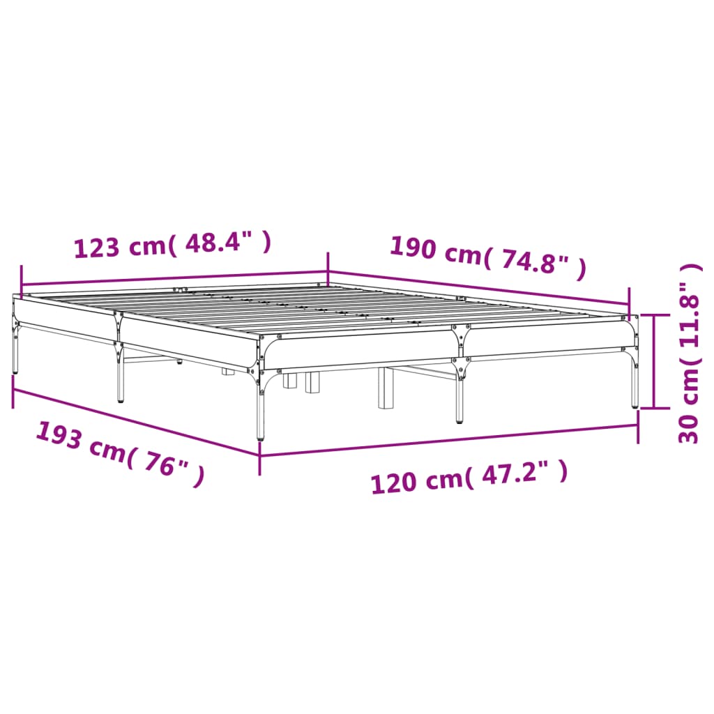 vidaXL Πλαίσιο Κρεβατιού Μαύρο 120x190 εκ. Επεξ. Ξύλο & Μέταλλο