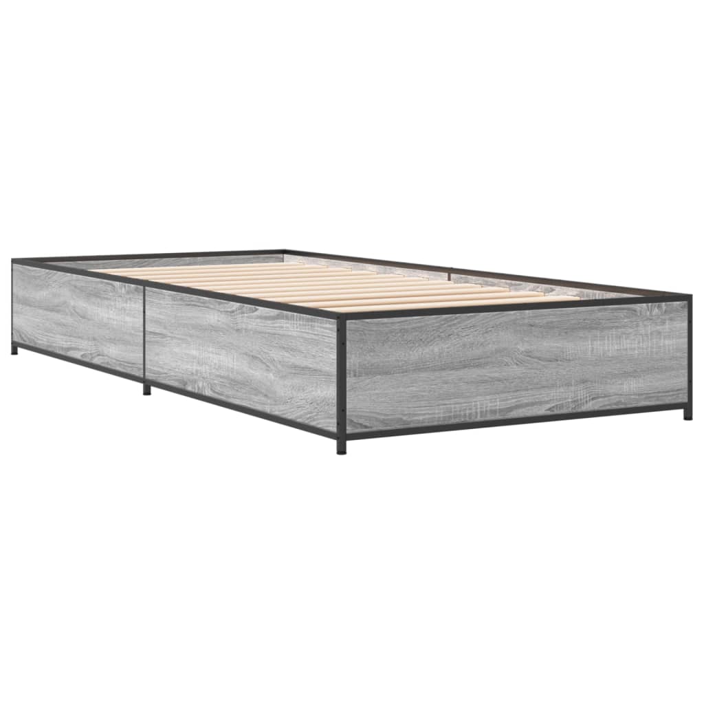 vidaXL Πλαίσιο Κρεβατιού Γκρι Sonoma 90 x 190 εκ. Επεξ. Ξύλο & Μέταλλο