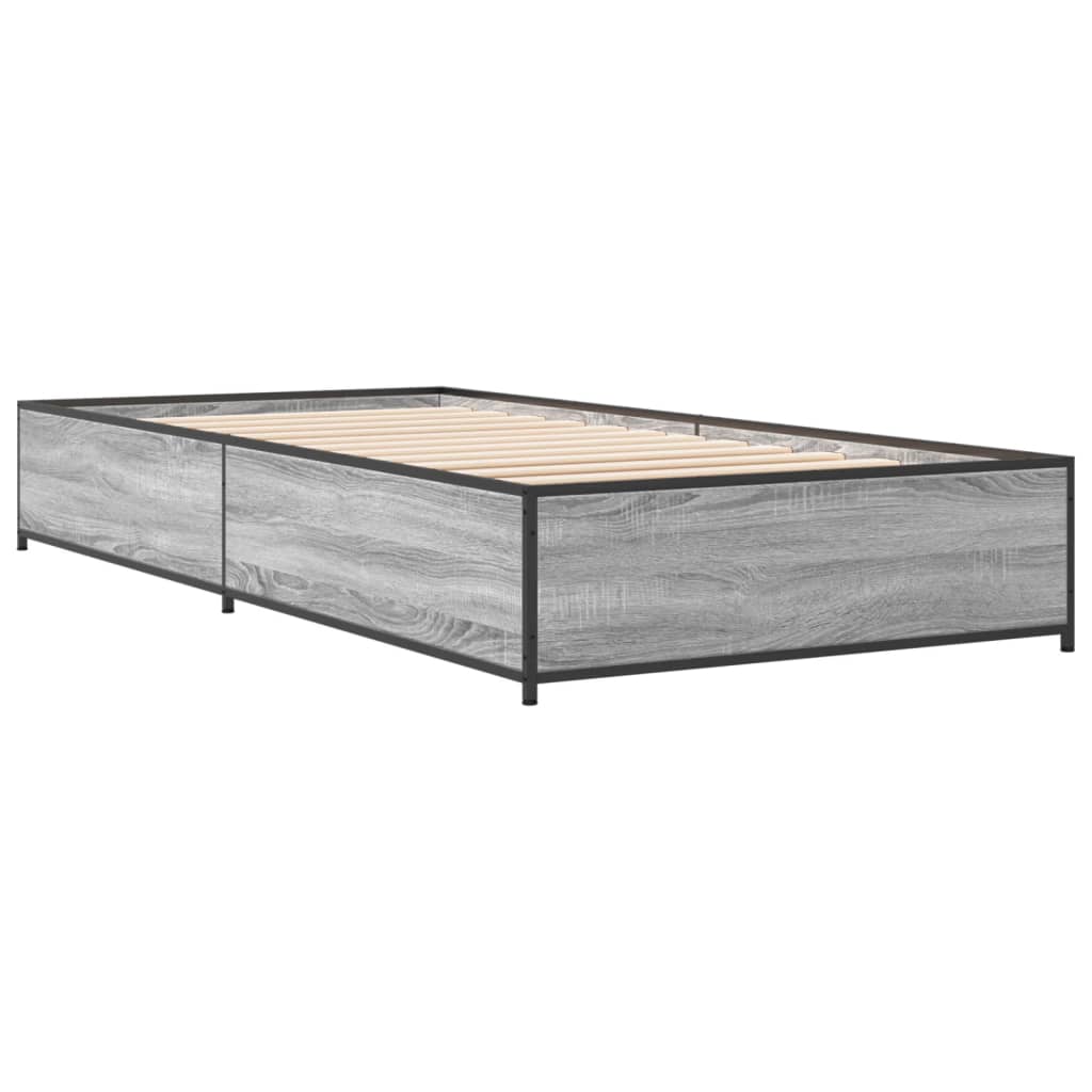 vidaXL Πλαίσιο Κρεβατιού Γκρι Sonoma 90 x 190 εκ. Επεξ. Ξύλο & Μέταλλο