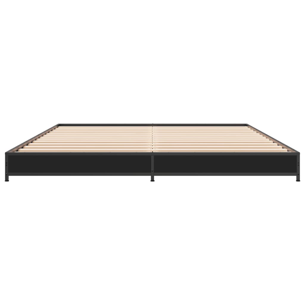 vidaXL Πλαίσιο Κρεβατιού Μαύρο 135x190 εκ. Επεξ. Ξύλο & Μέταλλο