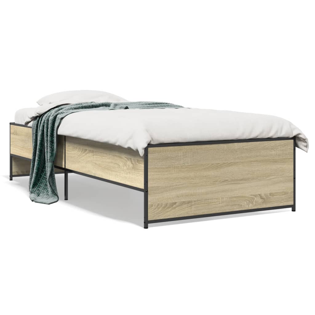 vidaXL Πλαίσιο Κρεβατιού Sonoma Δρυς 75 x 190 εκ. Επεξ. Ξύλο & Μέταλλο