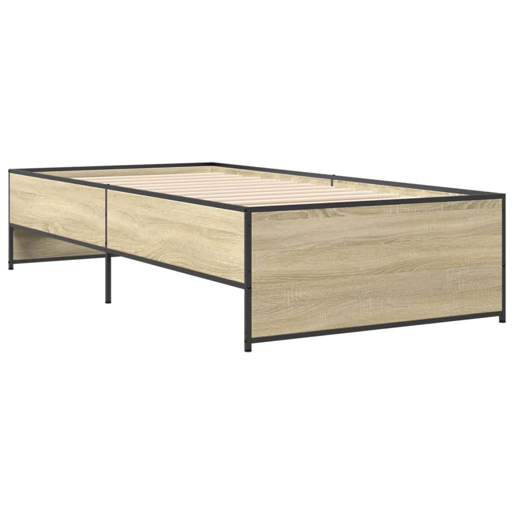 vidaXL Πλαίσιο Κρεβατιού Sonoma Δρυς 75 x 190 εκ. Επεξ. Ξύλο & Μέταλλο