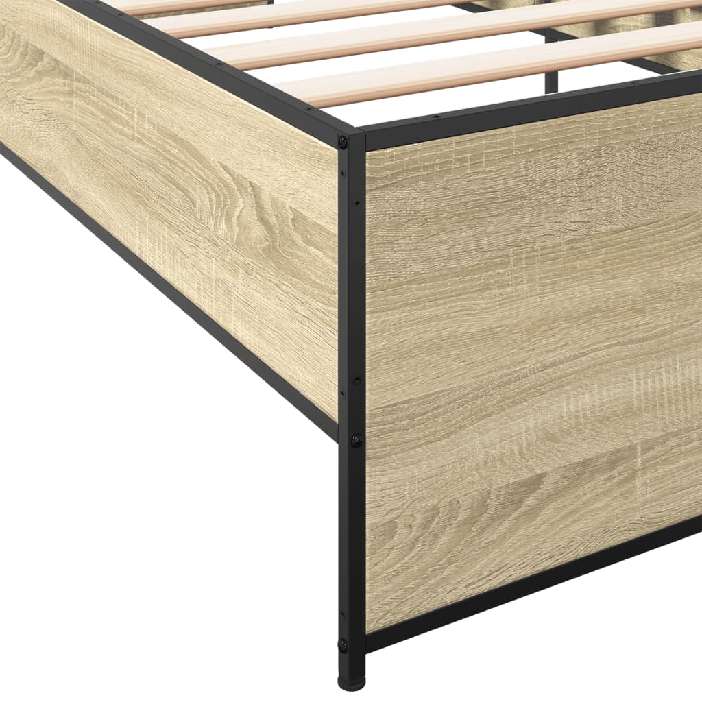vidaXL Πλαίσιο Κρεβατιού Sonoma Δρυς 75 x 190 εκ. Επεξ. Ξύλο & Μέταλλο