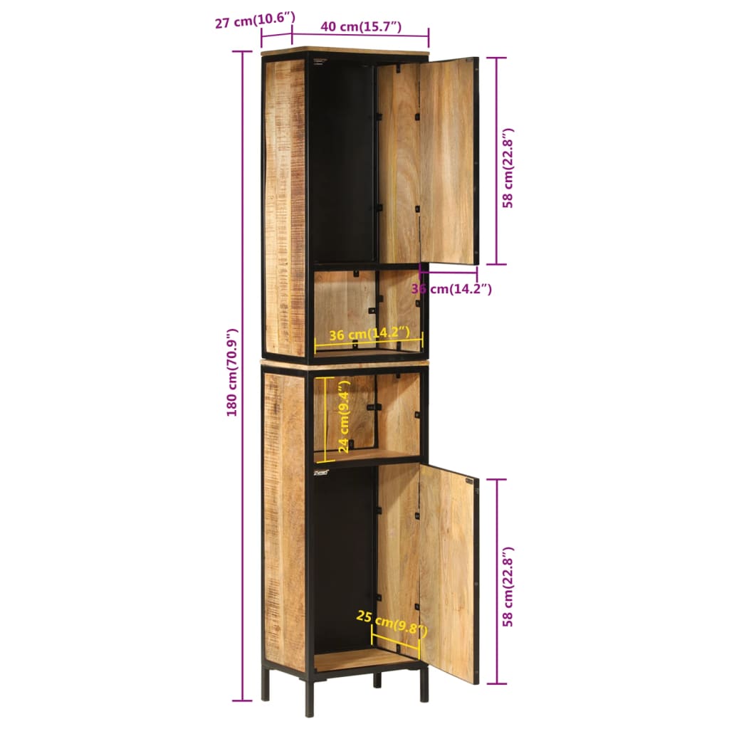 vidaXL Ντουλάπι Μπάνιου 40 x 27 x 180 εκ. Σίδηρο και Μασίφ Ξύλο Μάνγκο