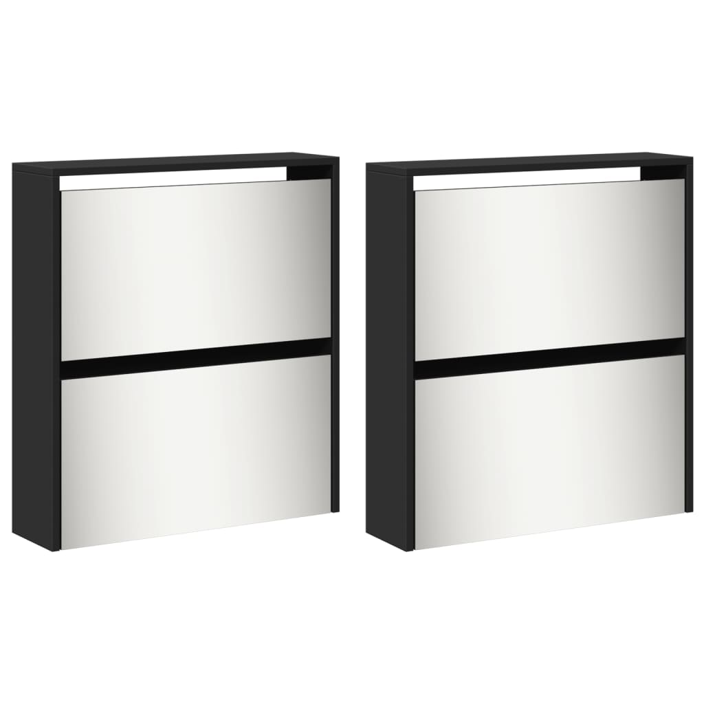 vidaXL Παπουτσοθήκη με Καθρέφτη 4 Επιπέδων Μαύρη 63 x 17 x 134 εκ.