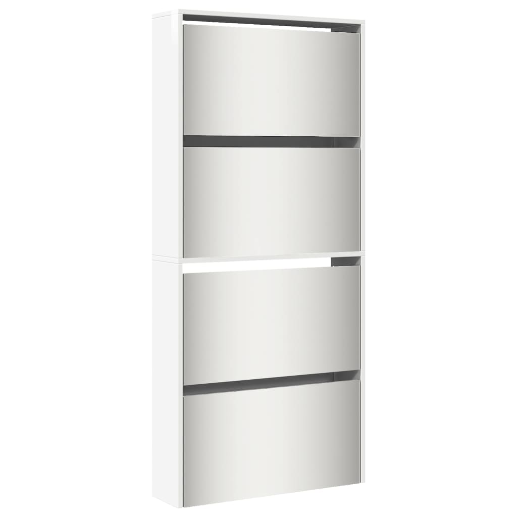 vidaXL Παπουτσοθήκη με Καθρέφτη 4 Επιπέδων Γυαλιστ. Λευκό 63x17x134εκ.