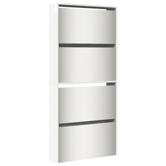 vidaXL Παπουτσοθήκη με Καθρέφτη 4 Επιπέδων Γυαλιστ. Λευκό 63x17x134εκ.