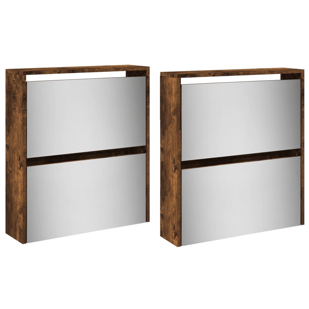 vidaXL Παπουτσοθήκη με Καθρέφτη 4 Επιπέδων Καπνιστή Δρυς 63x17x134 εκ.