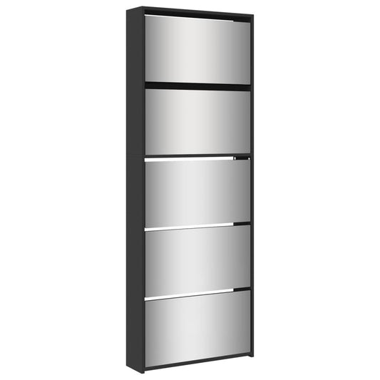 vidaXL Παπουτσοθήκη με Καθρέφτη 5 Επιπέδων Μαύρη 63 x 17 x 169,5 εκ.