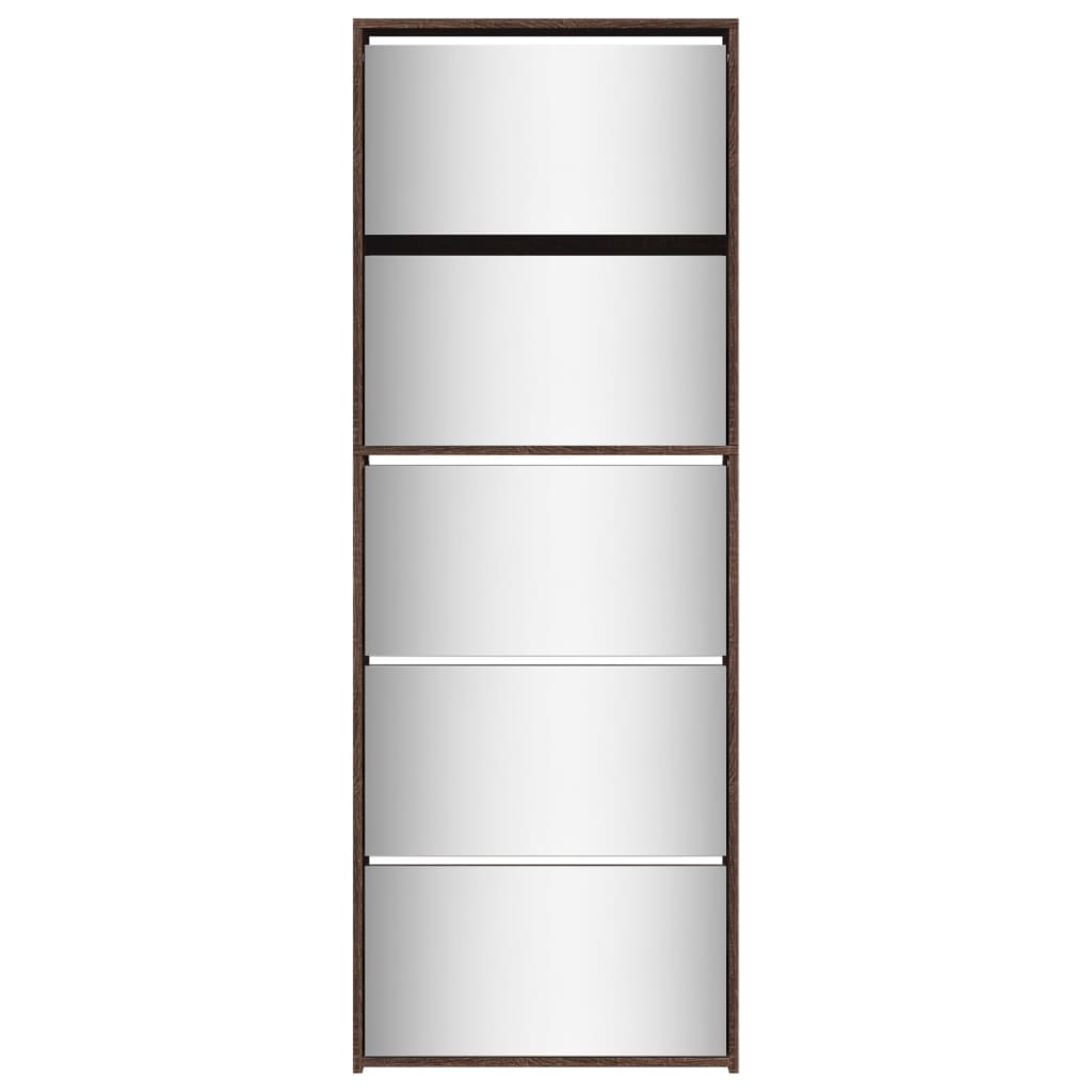 vidaXL Παπουτσοθήκη με Καθρέφτη 5 Επιπέδων Καφέ Δρυς 63x17x169,5 εκ.