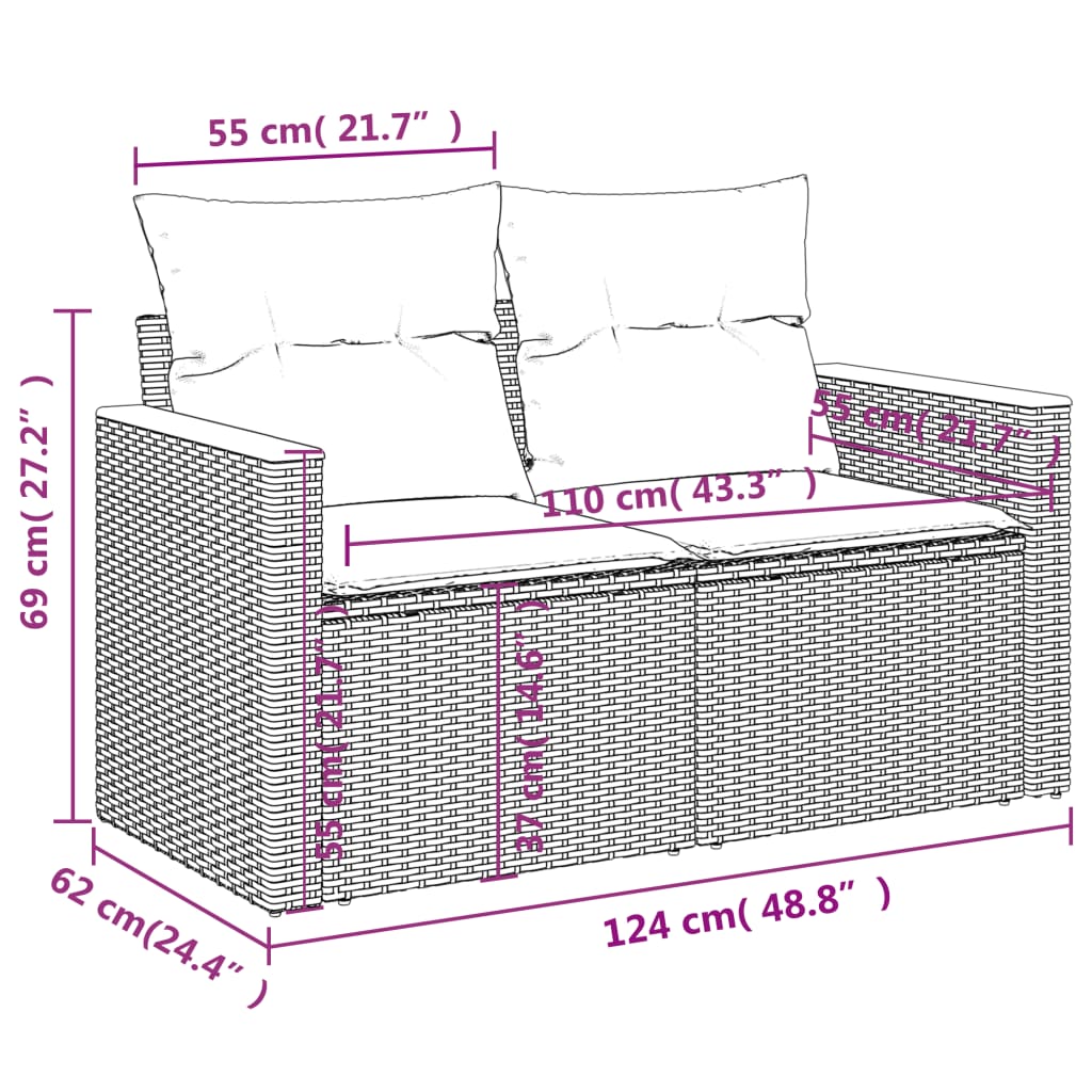vidaXL Σετ Καναπέδων Κήπου 6 Τεμαχίων με Μαξιλάρια από Μαύρο Συνθετικό Ρατάν
