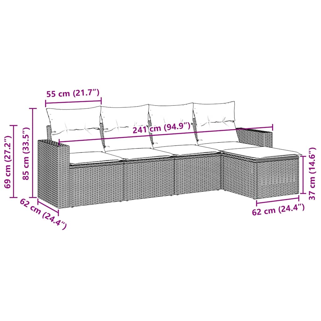 vidaXL Σετ Καναπέ Κήπου 5 Τεμαχίων Μαύρο Συνθετικό Ρατάν με Μαξιλάρια