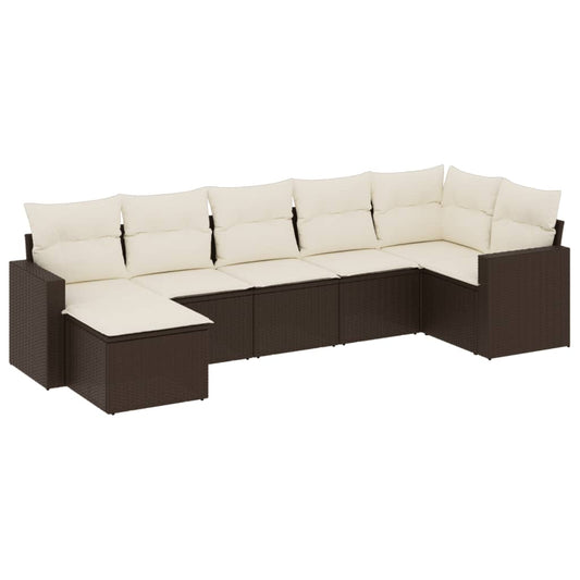 vidaXL Σαλόνι Κήπου Σετ 7 Τεμαχίων Καφέ Συνθετικό Ρατάν με Μαξιλάρια