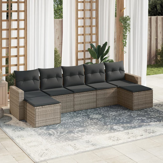vidaXL Σετ Σαλονιού Κήπου 7 τεμ. Γκρι Συνθετικό Ρατάν με Μαξιλάρια