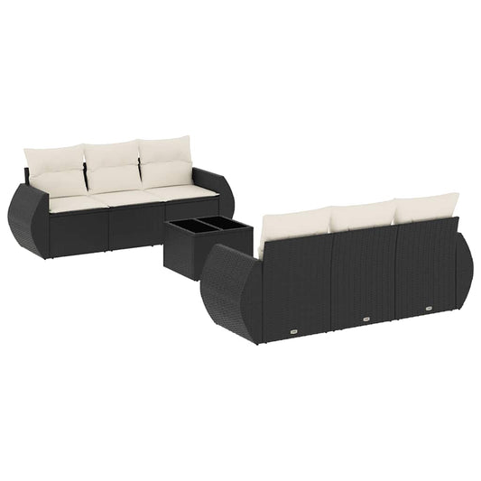 vidaXL Καναπές Σετ 7 Τεμαχίων Μαύρο Συνθετικό Ρατάν με Μαξιλάρια