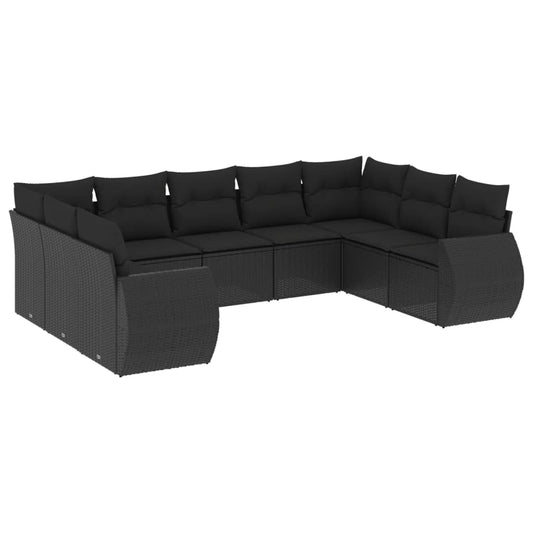vidaXL Σαλόνι Κήπου Σετ 9 Τεμαχίων Μαύρο από Συνθ. Ρατάν με Μαξιλάρια