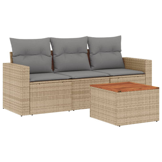 vidaXL Σετ Καναπέ Κήπου 4 τεμ. Μικτό Μπεζ Συνθετικό Ρατάν με Μαξιλάρια