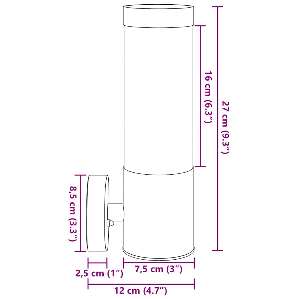 vidaXL Επιτοίχιο φωτιστικό εξωτερικού χώρου Μαύρο 12 x 7.5 x 27 εκ