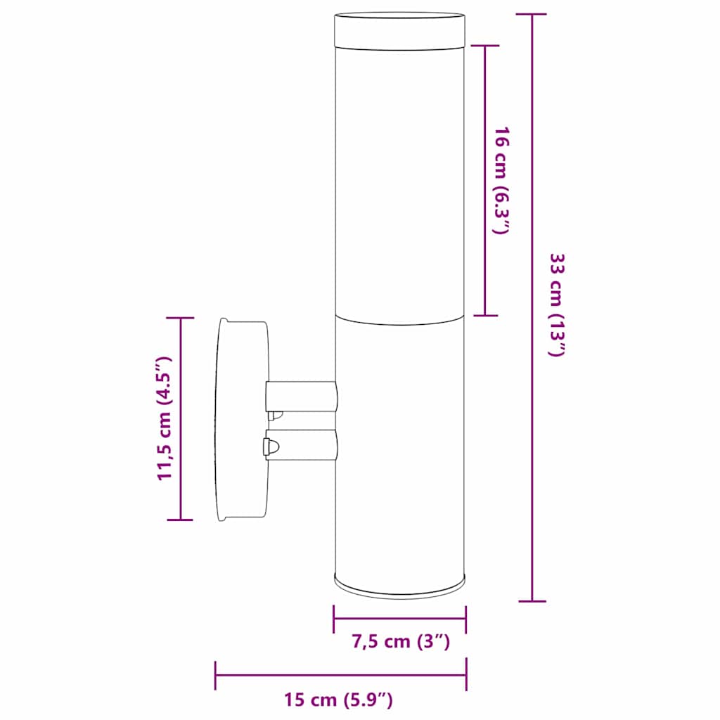 vidaXL Φωτιστικό Τοίχου Για Εξωτερικούς Χώρους Μαύρο 15 x 7,5 x 33 εκ