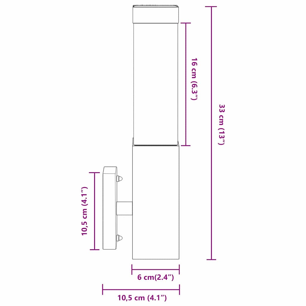 vidaXL Επιτοίχιο φωτιστικό εξωτερικού χώρου Μαύρο 10.5 x 6 x 35 εκ.