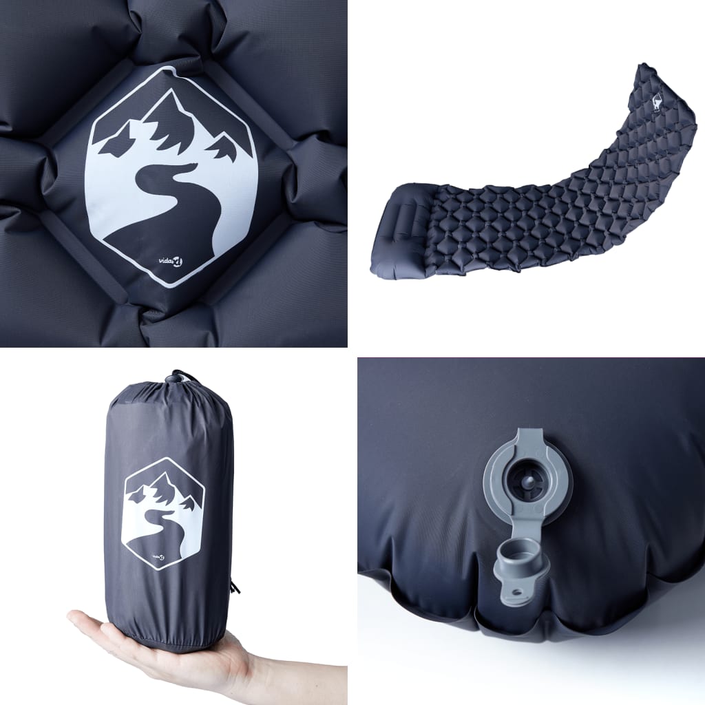 vidaXL Στρώμα Κάμπινγκ φούσκωτο Μονό με Μαξιλάρι Γκρι