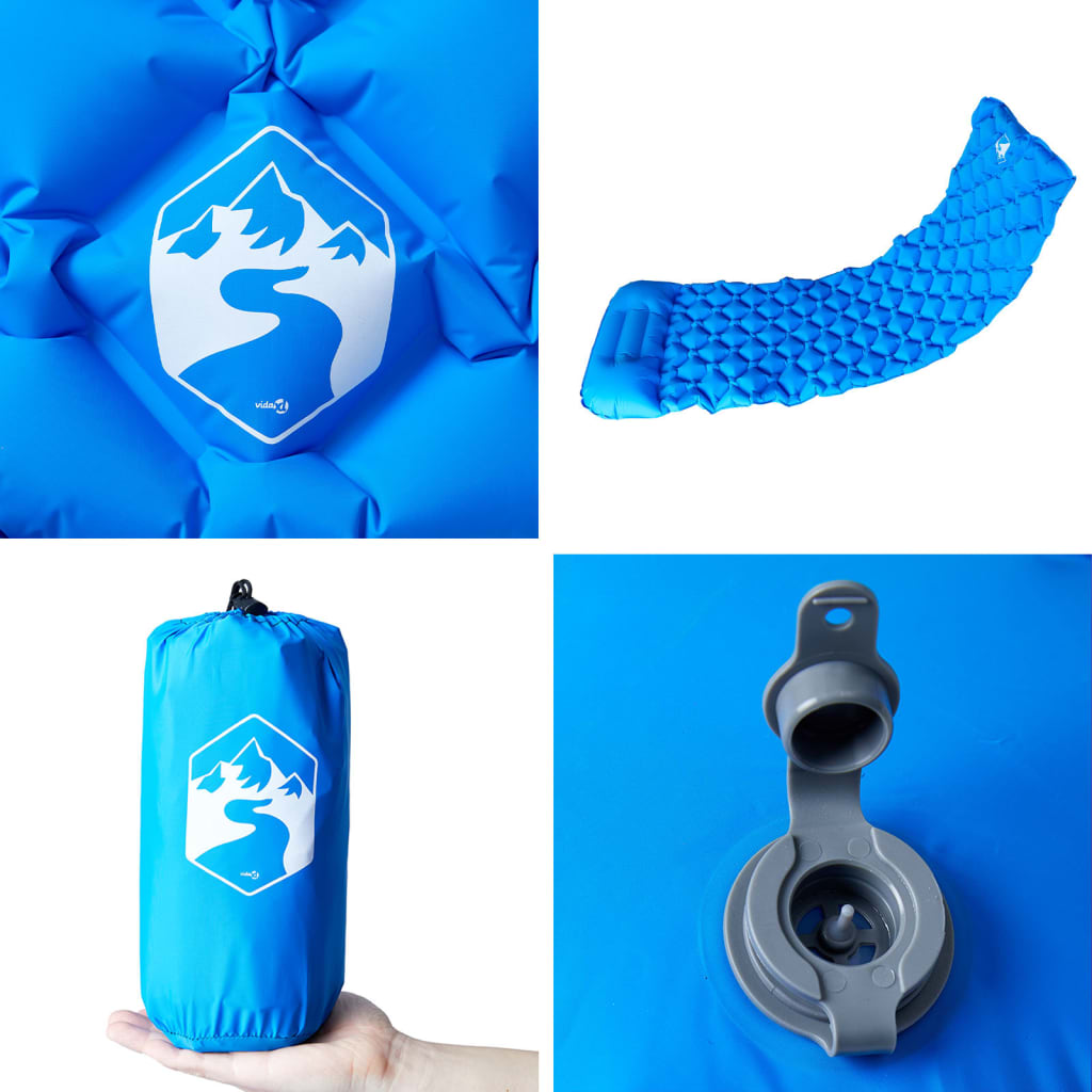 vidaXL Στρώμα Κάμπινγκ φούσκωτο Μονό με Μαξιλάρι Μπλε