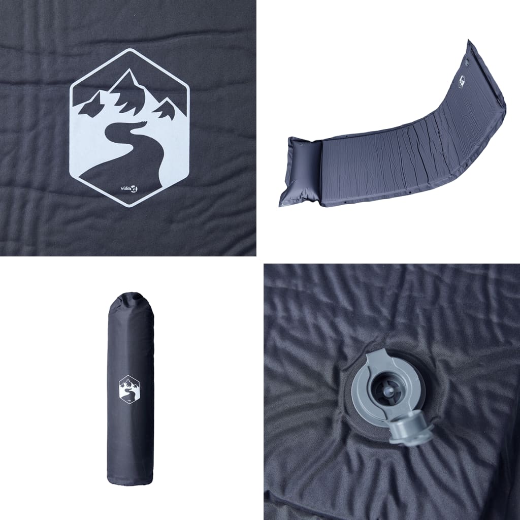 vidaXL Στρώμα Κάμπινγκ Αυτοφούσκωτο Μονό με Μαξιλάρι Γκρι