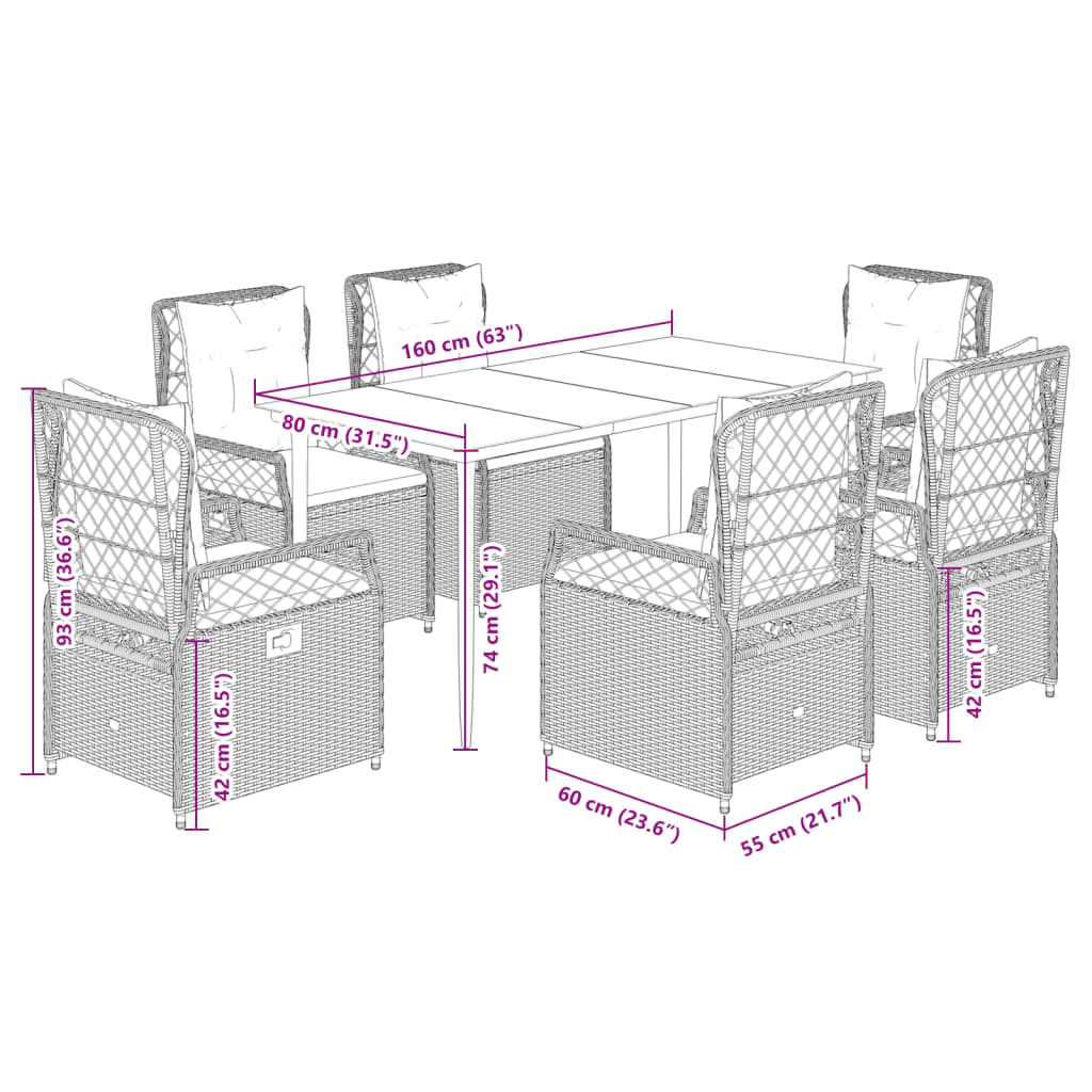 vidaXL Σετ Τραπεζαρίας Κήπου 7 τεμ. Αν. Γκρι Συνθ. Ρατάν με Μαξιλάρια