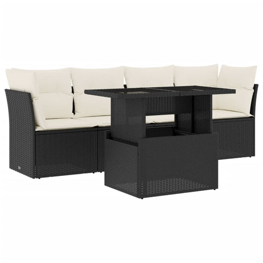 vidaXL Σετ Καναπέ Κήπου 5 Τεμαχίων Μαύρο Συνθετικό Ρατάν με Μαξιλάρια