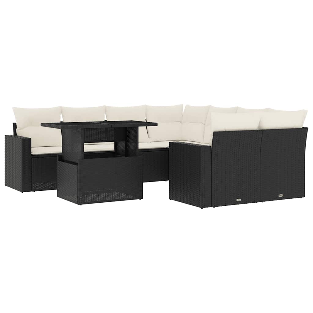 vidaXL Σαλόνι Κήπου Σετ 9 Τεμαχίων Μαύρο από Συνθ. Ρατάν με Μαξιλάρια