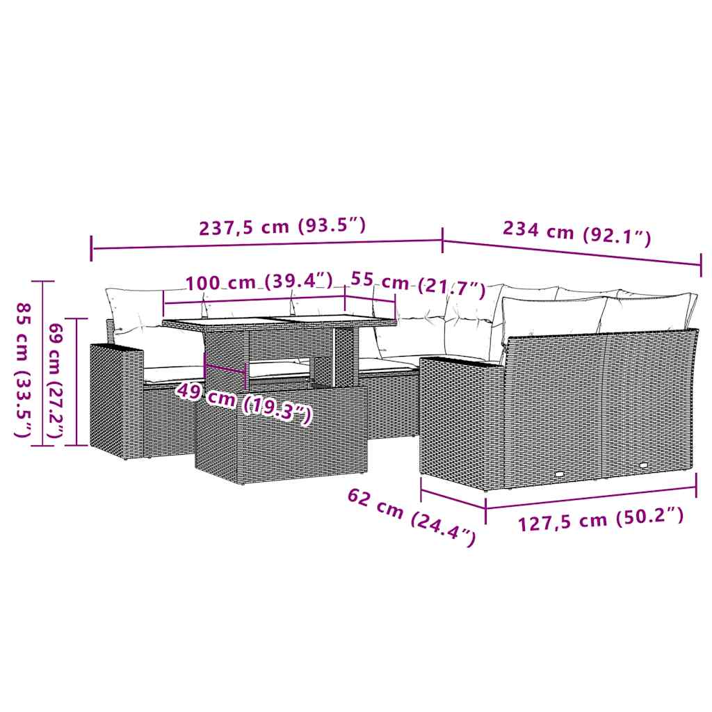 vidaXL Σαλόνι Κήπου Σετ 9 τεμ. Μπεζ Συνθετικό Ρατάν με Μαξιλάρια