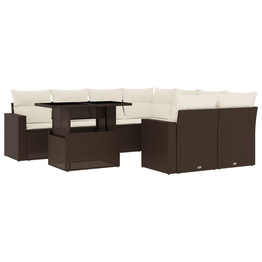 vidaXL Σαλόνι Κήπου Σετ 9 τεμ. Καφέ από Συνθ. Ρατάν με Μαξιλάρια