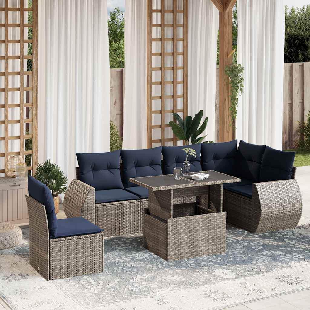 vidaXL Σετ Καναπέδων Κήπου 7 Τεμαχίων με Μαξιλάρια Γκρι από Συνθετικό Ρατάν
