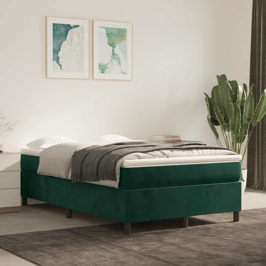 vidaXL Κρεβάτι Boxspring με Στρώμα Σκούρο Πράσινο 120x190εκ. Βελούδινο