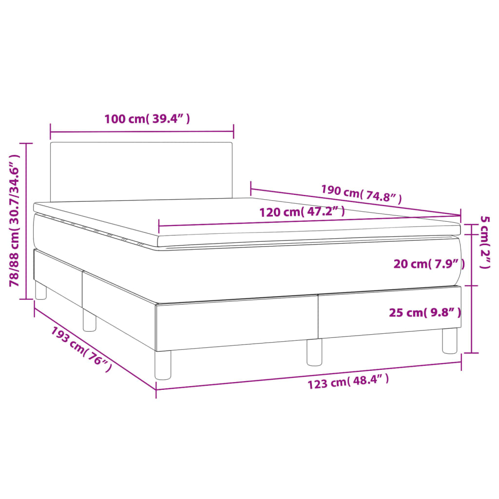 vidaXL Κρεβάτι Boxspring με Στρώμα Μπλε 120x190 εκ. Υφασμάτινο