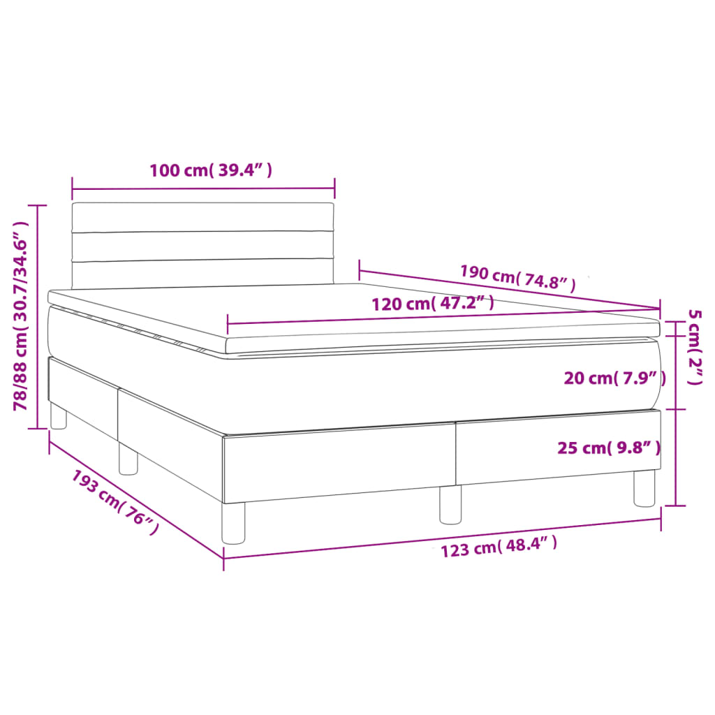 vidaXL Κρεβάτι Boxspring με Στρώμα Σκούρο Γκρι 120x190 εκ Υφασμάτινο