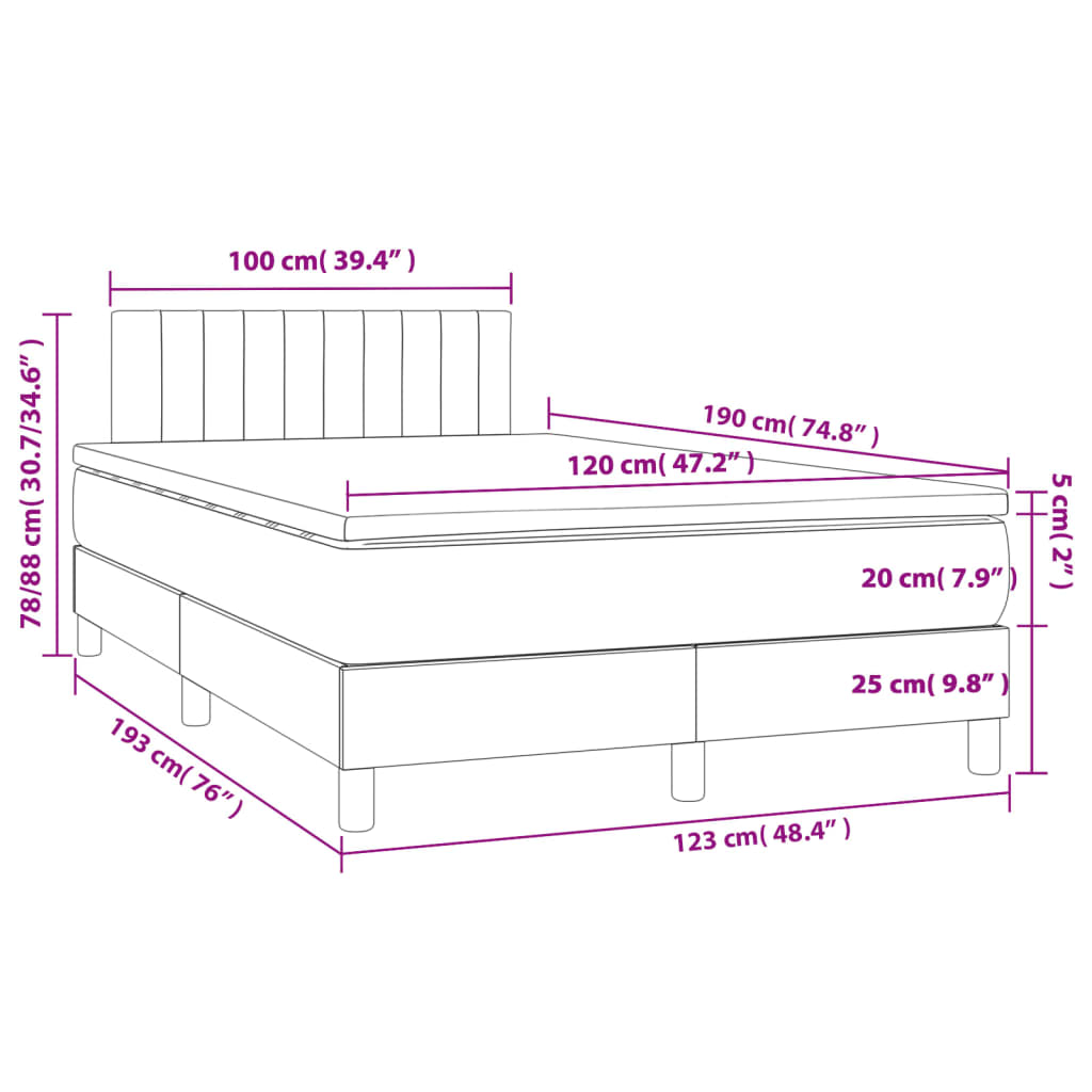 vidaXL Κρεβάτι Boxspring με Στρώμα Σκούρο Γκρι 120x190 εκ Υφασμάτινο