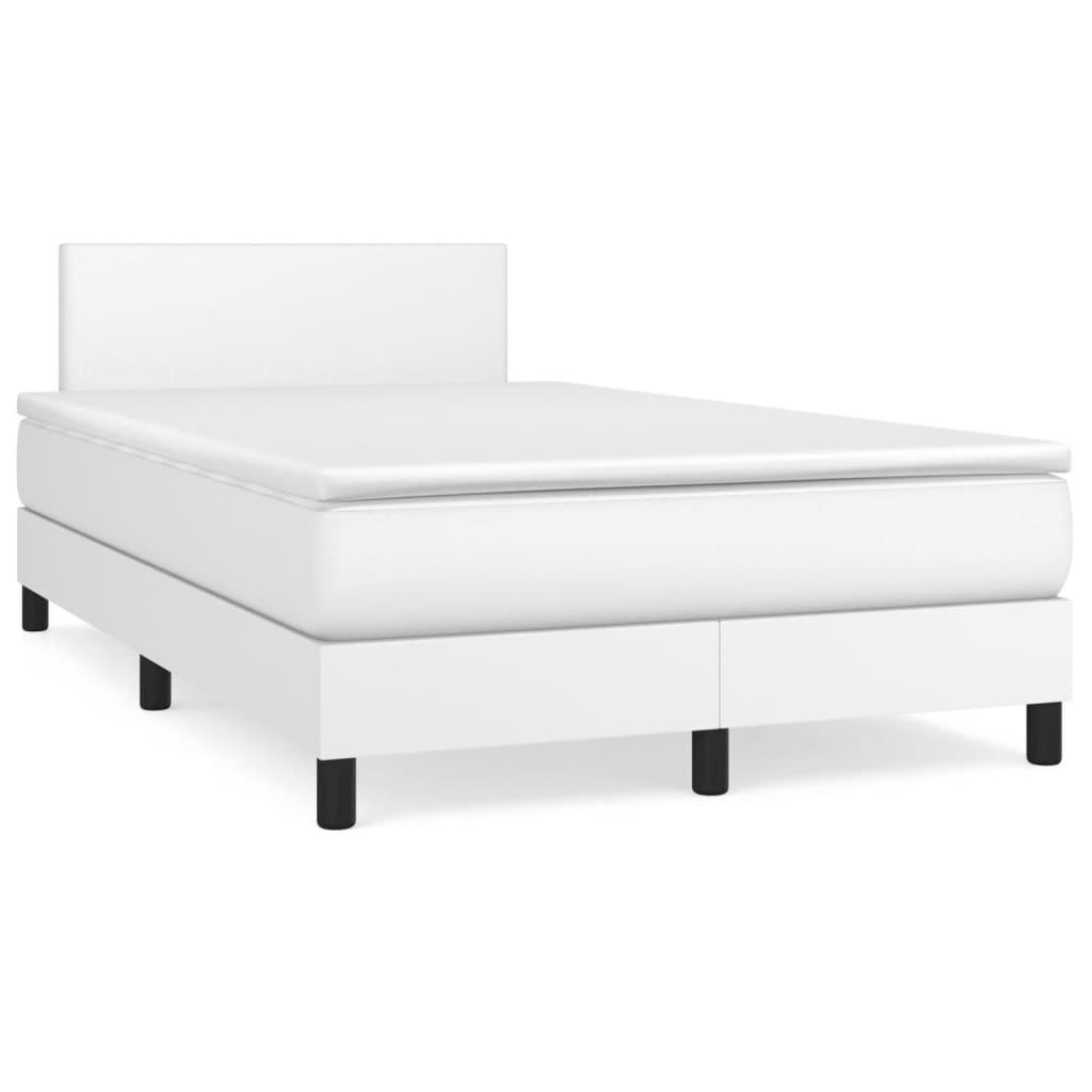vidaXL Κρεβάτι Boxspring με Στρώμα Λευκό 120x190εκ.από Συνθετικό Δέρμα